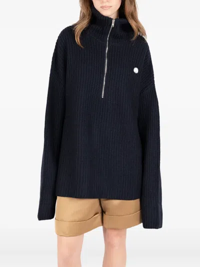 Société Anonyme Half-zip Ribbed Sweater In Blue