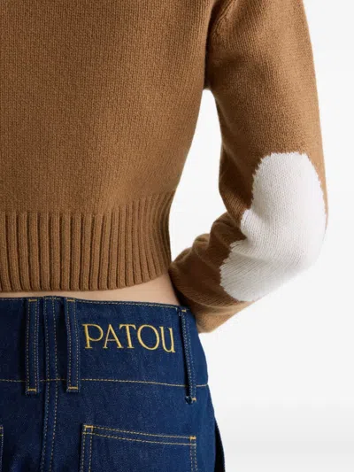 Patou Button-embellished Elbow-patch Cardigan In Brown