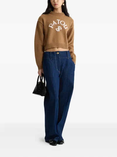 Patou Ribbed Hem Cropped Knitwear In Brown