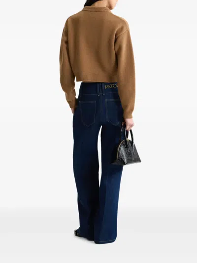 Patou Ribbed Hem Cropped Knitwear In Brown