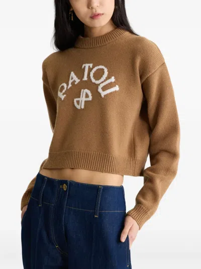 Patou Ribbed Hem Cropped Knitwear In Brown