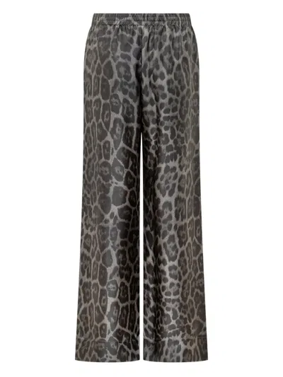 Stella Mccartney Wide Leg Animal Print Trousers With Elastic Waistband In Gray