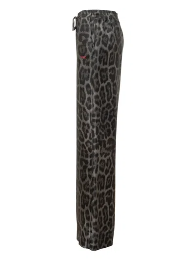 Stella Mccartney Wide Leg Animal Print Trousers With Elastic Waistband In Gray