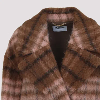Moschino Double-breasted Plaid Coat With Warm Acrylic Blend In Multi