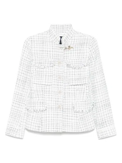 Fay Structured White Jacket With Textured Finish And High Collar In White