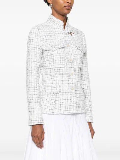 Fay Structured White Jacket With Textured Finish And High Collar In White