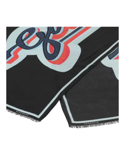 Givenchy Oversized Black Scarf With Retro Logo Design