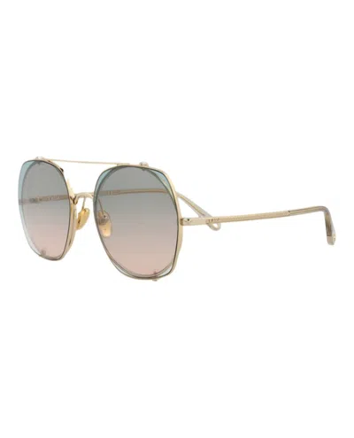 Chloé Square-frame Sunglasses With Gradient Tint And Clip-on Lenses