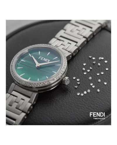 Fendi Diamond-embellished Watch With Green Malachite Dial
