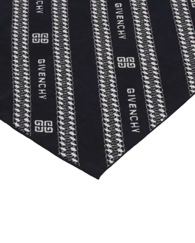 Givenchy Fringe-trimmed Logo Jacquard Scarf With Chain Stripe Design