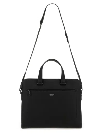 Ferragamo Structured Leather Business Bag In Black