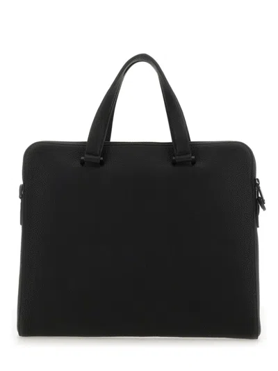 Ferragamo Structured Leather Business Bag In Black