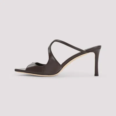 Jimmy Choo Peep-toe Brown Sandals With Crisscross Straps And Comfortable Heel