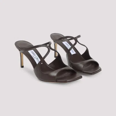 Jimmy Choo Peep-toe Brown Sandals With Crisscross Straps And Comfortable Heel