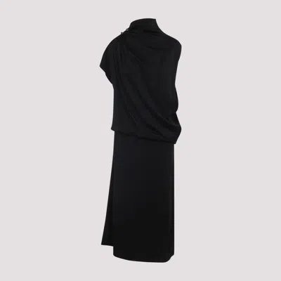 Fabiana Filippi Draped Black Dress With High Neckline And Asymmetrical Design In Black