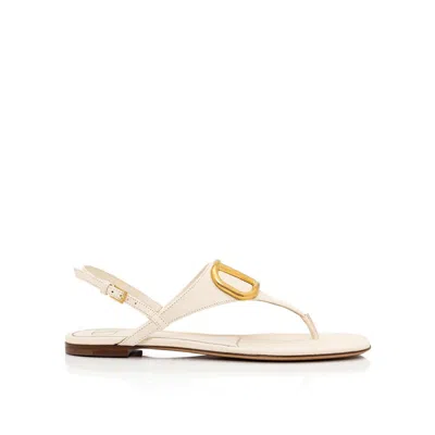 Valentino Garavani Vlogo Signature Sandals With Textured Leather Finish And Gold-tone Detail