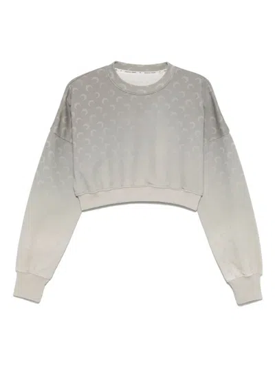 Marine Serre Cropped Grey Sweatshirt With Textured Fabric And In Gray