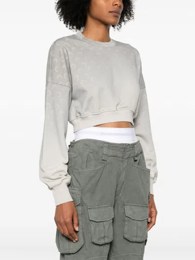 Marine Serre Cropped Grey Sweatshirt With Textured Fabric And In Gray