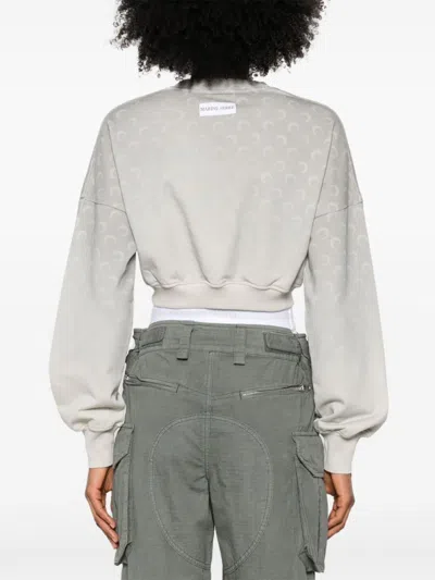 Marine Serre Cropped Grey Sweatshirt With Textured Fabric And In Gray
