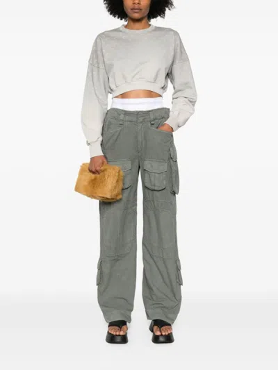 Marine Serre Cropped Grey Sweatshirt With Textured Fabric And In Gray