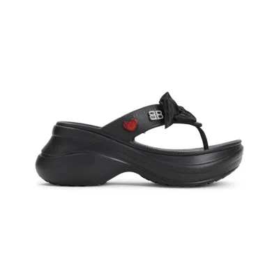 Balenciaga Rubber Sandals With Playful Heart Embellishments In Black