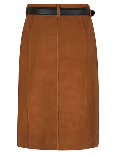 Self-portrait Brown Suede Midi Skirt In Brown