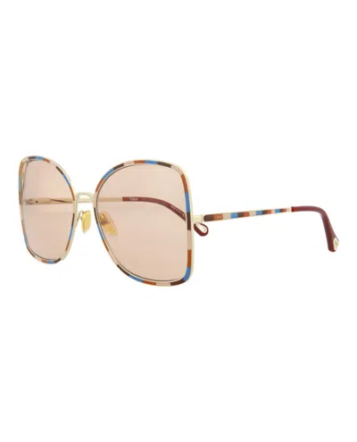 Chloé Square-frame Metal Sunglasses With Multicolored Edge Detailing