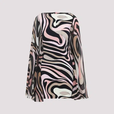Pucci Flowing Abstract Pattern Dress In Brown