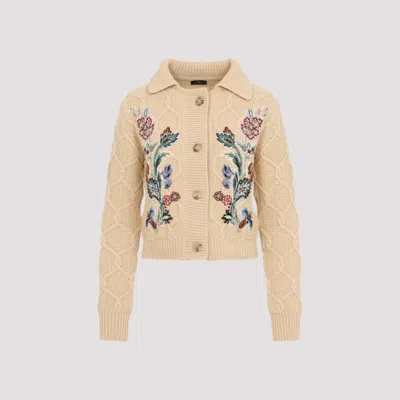 Etro Embroidered Cable-knit Wool And Cashmere-blend Cardigan In Neutral