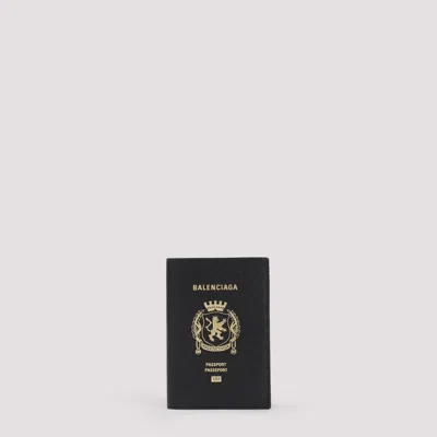 Balenciaga Black Leather Passport Holder In Black