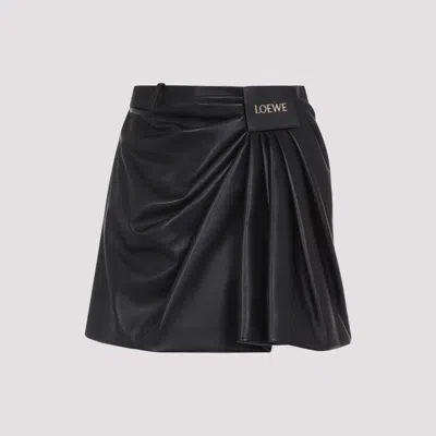 Loewe Draped Black Lambskin Midi Skirt