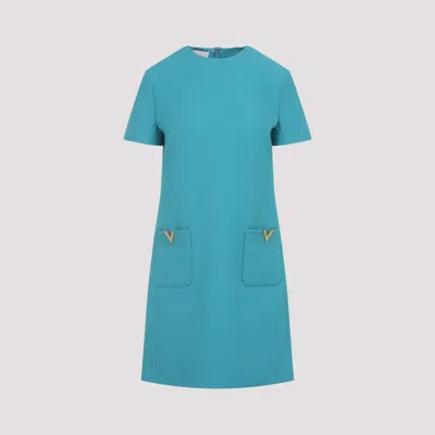 Valentino Light Blue Virgin Wool Mini Dress In Blue