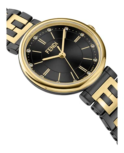 Fendi Two-tone Diamond-embellished Swiss Watch With Folding Clasp In Metallic