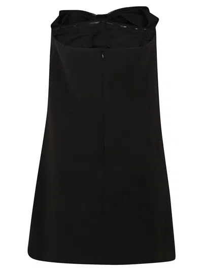 Self-portrait Black Sleeveless Mini Dress With Bandeau And Beaded Oversize Bow In Tech Fabric Woman In Black