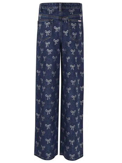 Self-portrait Wide-leg Jeans With Playful Bow Pattern In Blue