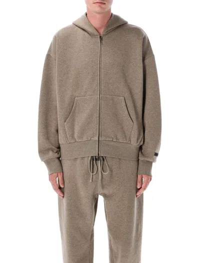 Fear Of God Double-layered Full-zip Hoodie With Dropped Shoulders And Kangaroo Pocket In Neutral