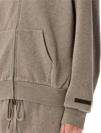 Fear Of God Double-layered Full-zip Hoodie With Dropped Shoulders And Kangaroo Pocket In Neutral