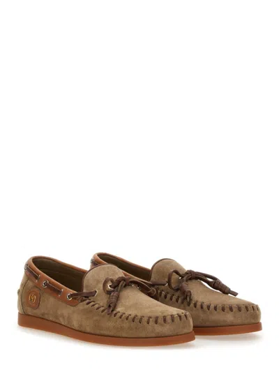 Valentino Palm Avenue Suede And Leather Loafers In Brown