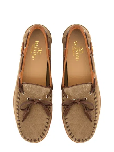 Valentino Palm Avenue Suede And Leather Loafers In Brown
