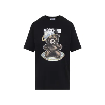 Moschino Black Cotton T-shirt With Playful Bear Graphic In Black