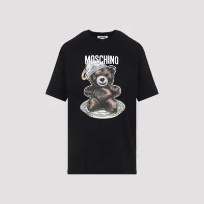 Moschino Black Cotton T-shirt With Playful Bear Graphic In Black