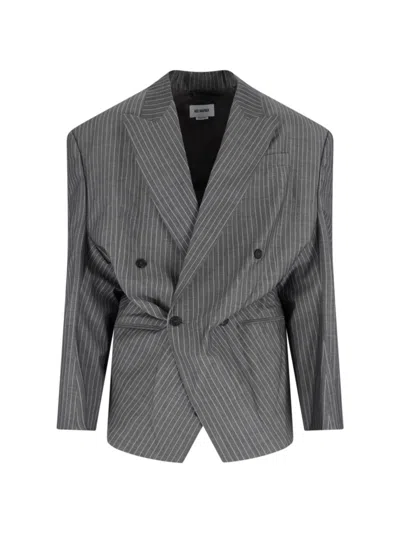 Hed Mayner Double-breasted Tailored Blazer With Pinstripe Pattern And Draped Details In Gray