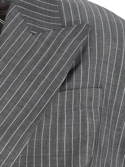 Hed Mayner Double-breasted Tailored Blazer With Pinstripe Pattern And Draped Details In Gray