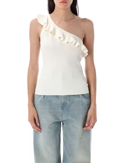 Zimmermann Rhiannon One-shoulder Ruffled Ribbed-knit Top In White