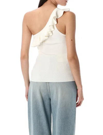 Zimmermann Rhiannon One-shoulder Ruffled Ribbed-knit Top In White