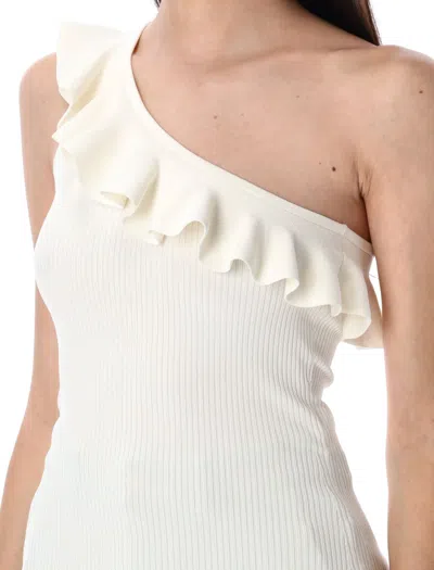 Zimmermann Rhiannon One-shoulder Ruffled Ribbed-knit Top In White