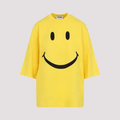Moschino Smiley Face Graphic T-shirt In Bright Yellow Cotton