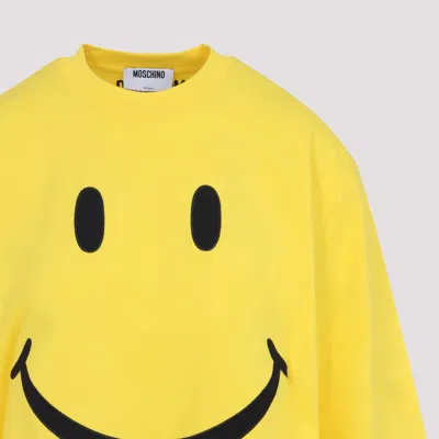 Moschino Smiley Face Graphic T-shirt In Bright Yellow Cotton
