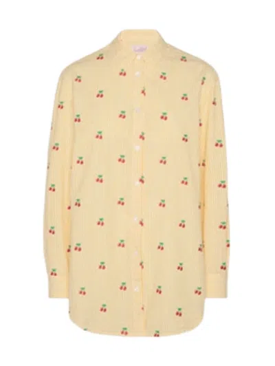 Saint Barth Relaxed Fit Striped Shirt With Cherry Embroidery In Neutral