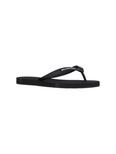 Balenciaga Black Thong Sandals With Logo Detail